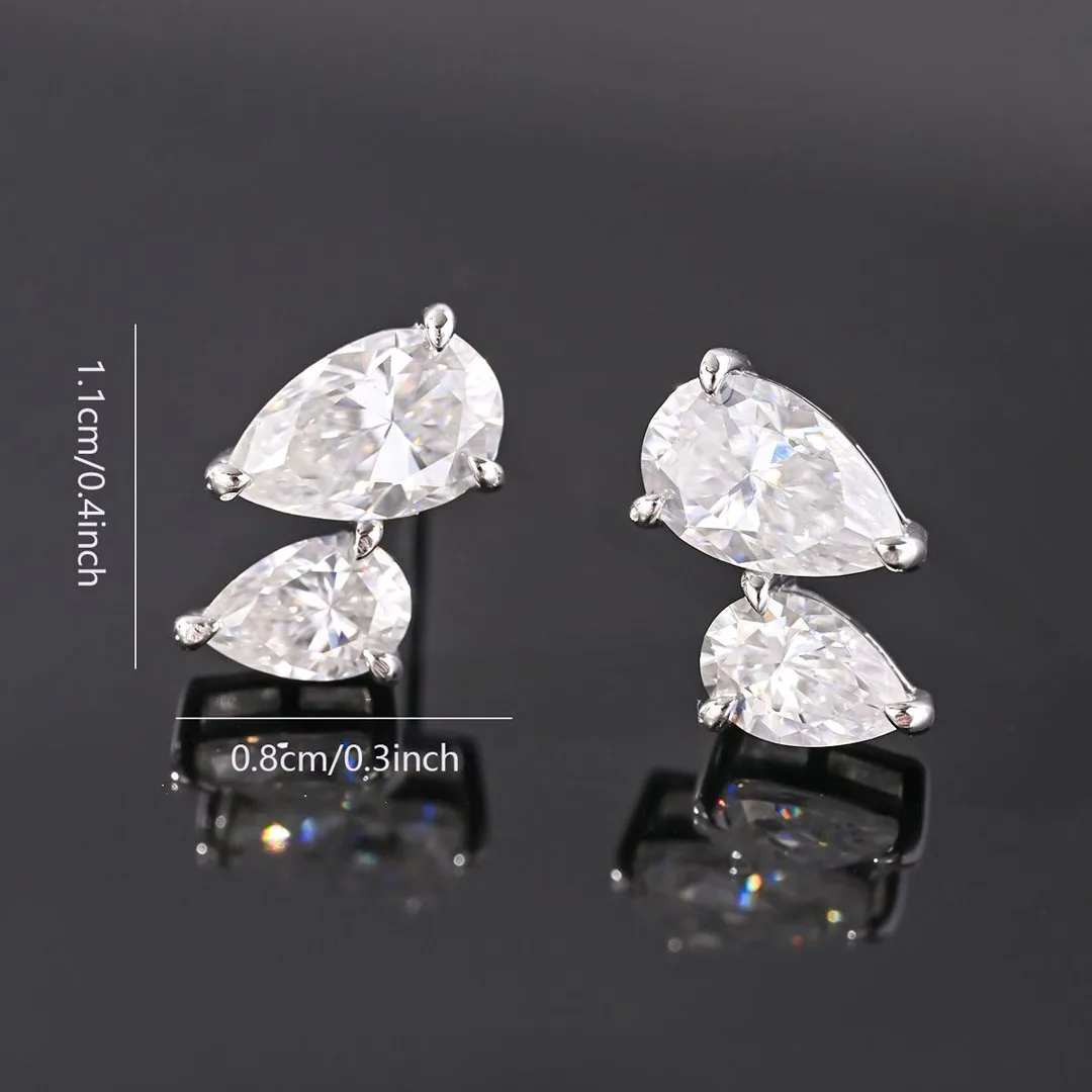 ME0073 S925 Silver 18K White Gold Pear Moissanite Stud Earrings 3.0ct