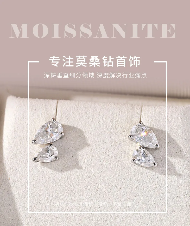 ME0073 S925 Silver 18K White Gold Pear Moissanite Stud Earrings 3.0ct detail 1