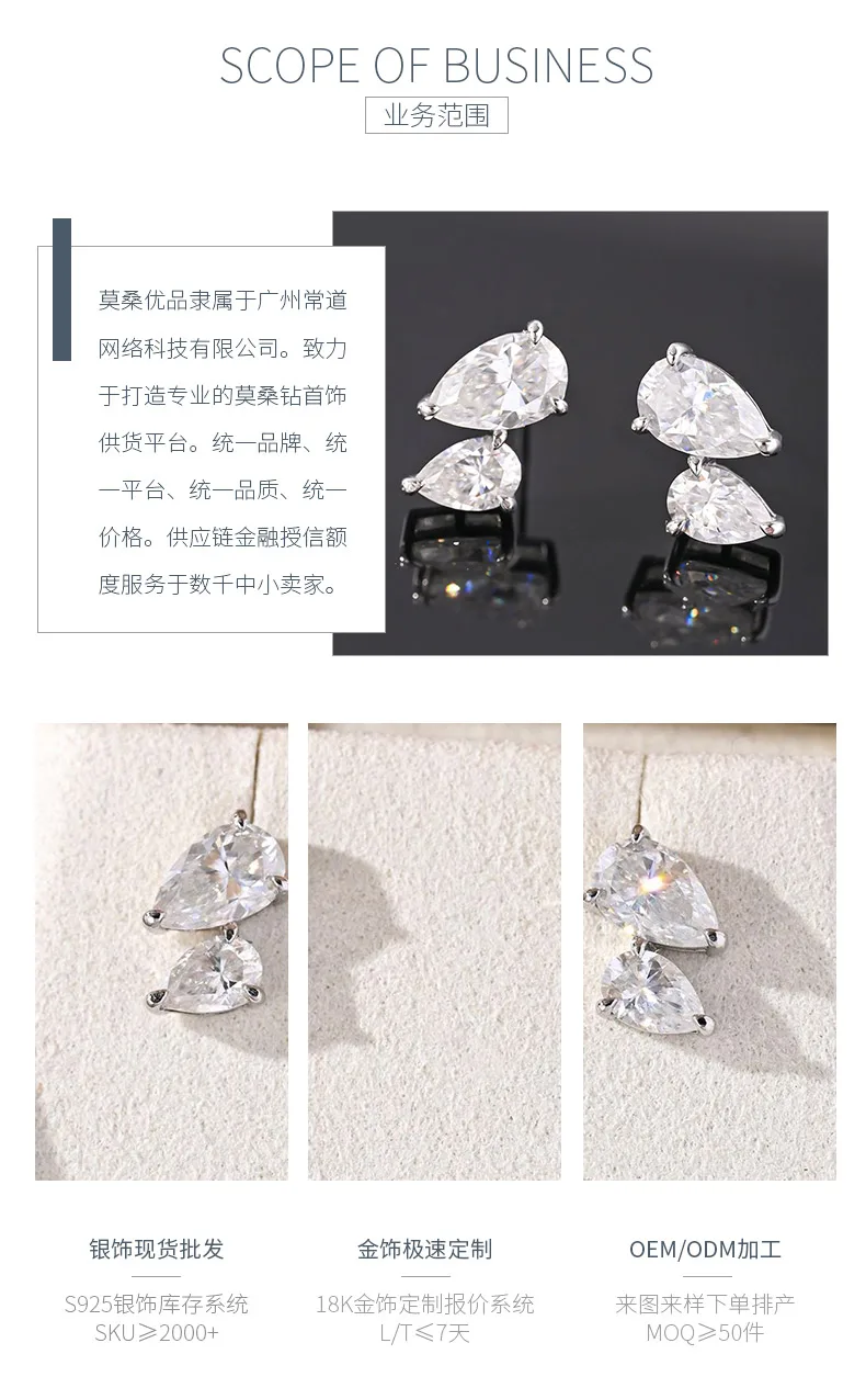 ME0073 S925 Silver 18K White Gold Pear Moissanite Stud Earrings 3.0ct detail 3