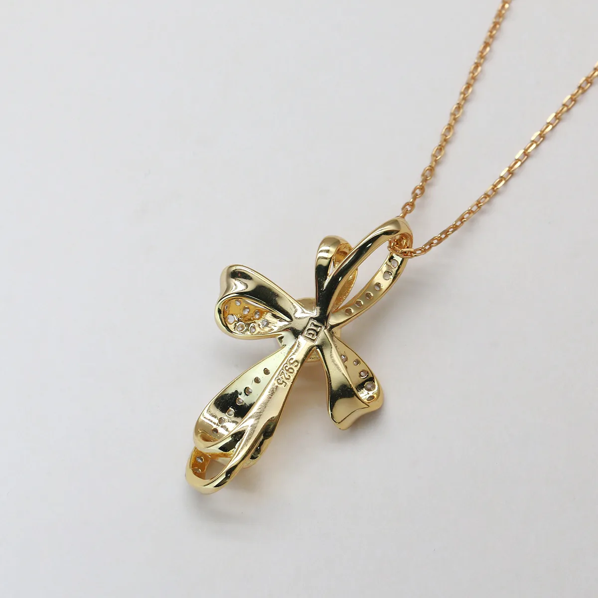 CP003733 S925 Silver 18K Gold Freshwater Pearl Cross Necklace/ Pearl 7.0mm