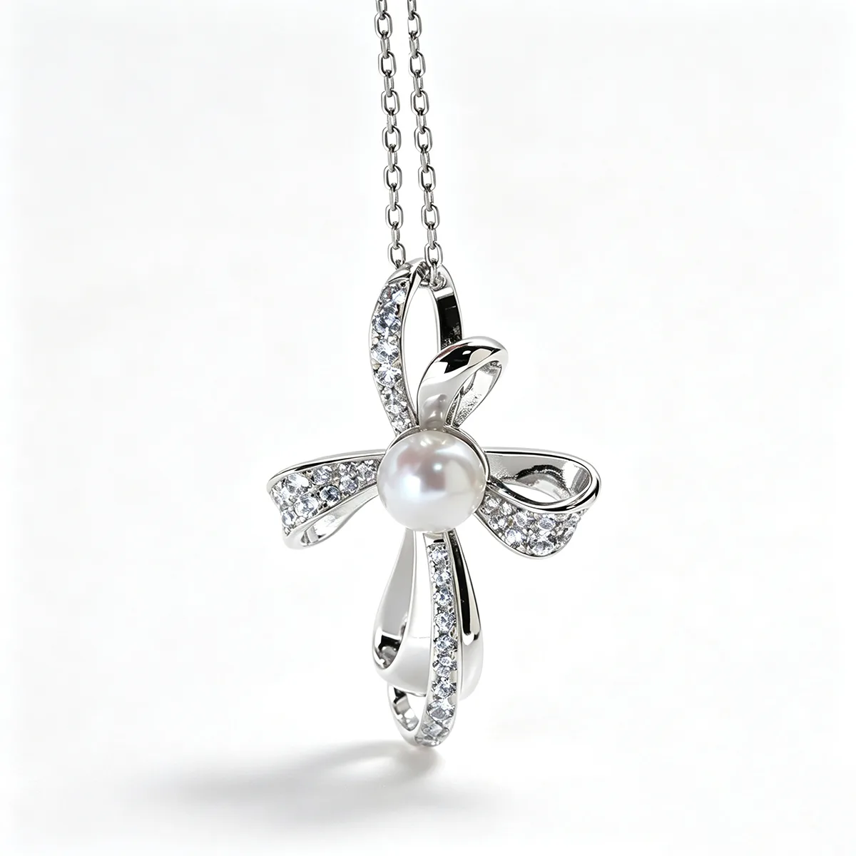 CP003733 S925 Silver 18K Gold Freshwater Pearl Cross Necklace/ Pearl 7.0mm