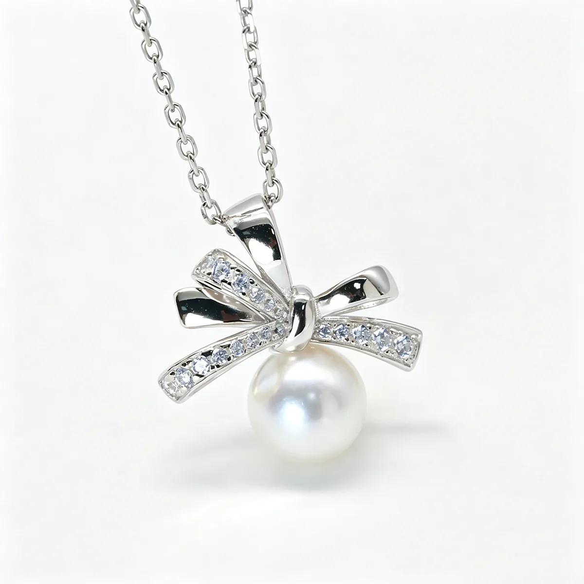 ICP001818 S925 Silver 18K Gold Freshwater Pearl Light Luxury Bow Necklace/ Pearl 7.0mm