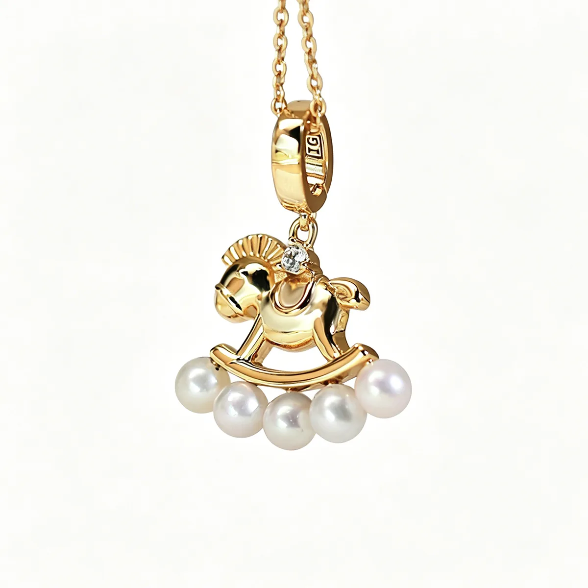 CP003672 S925 Silver 18K Gold Freshwater Pearl Horse Necklace/ Pearl 4.5mm