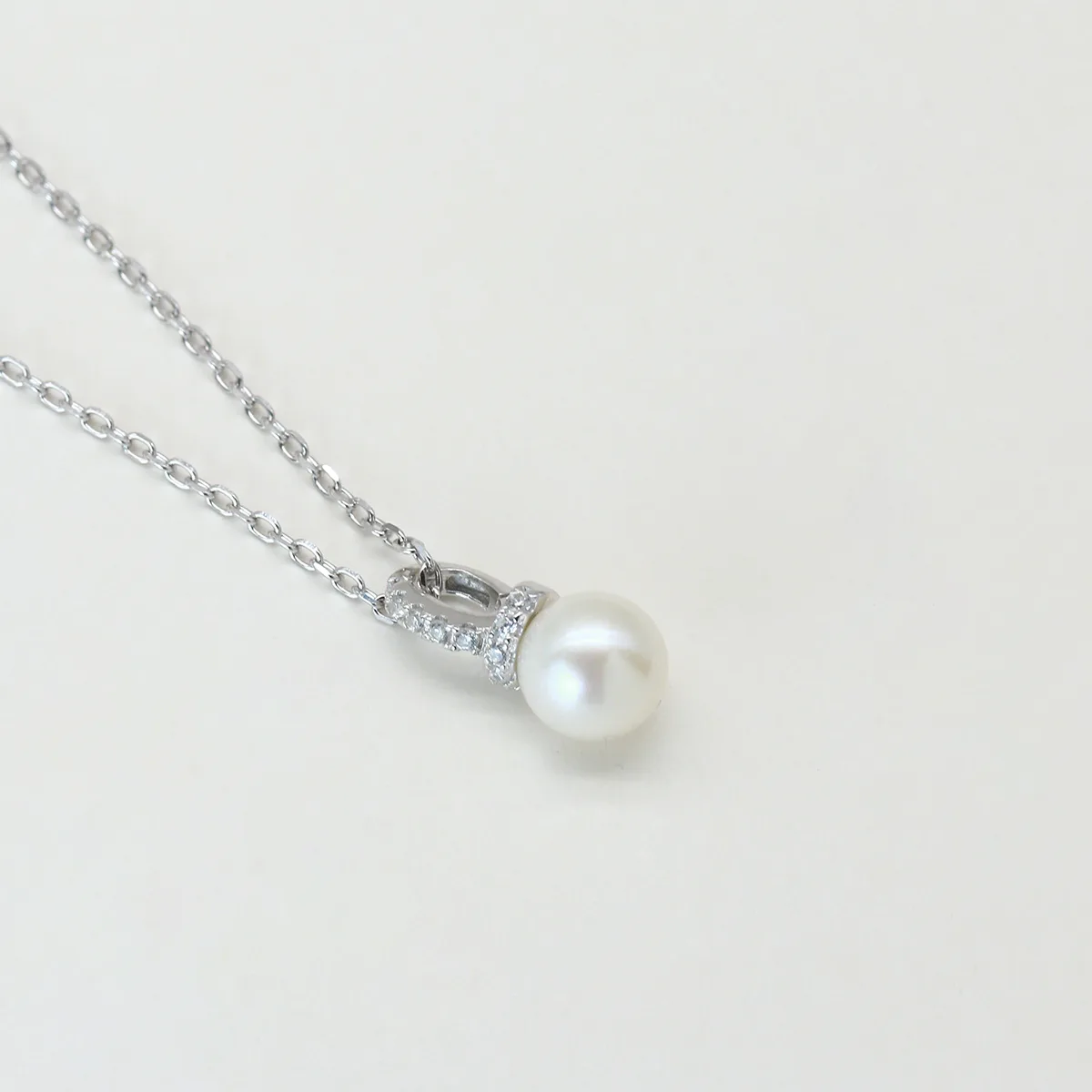 CP003569 S925 Silver 18K White Gold Freshwater Pearl Necklace/ Pearl 7.0mm