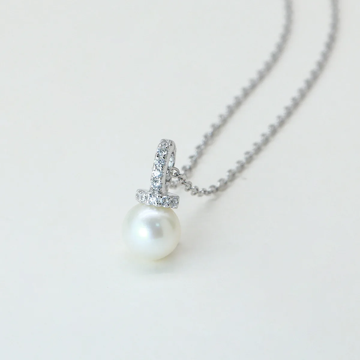 CP003569 S925 Silver 18K White Gold Freshwater Pearl Necklace/ Pearl 7.0mm
