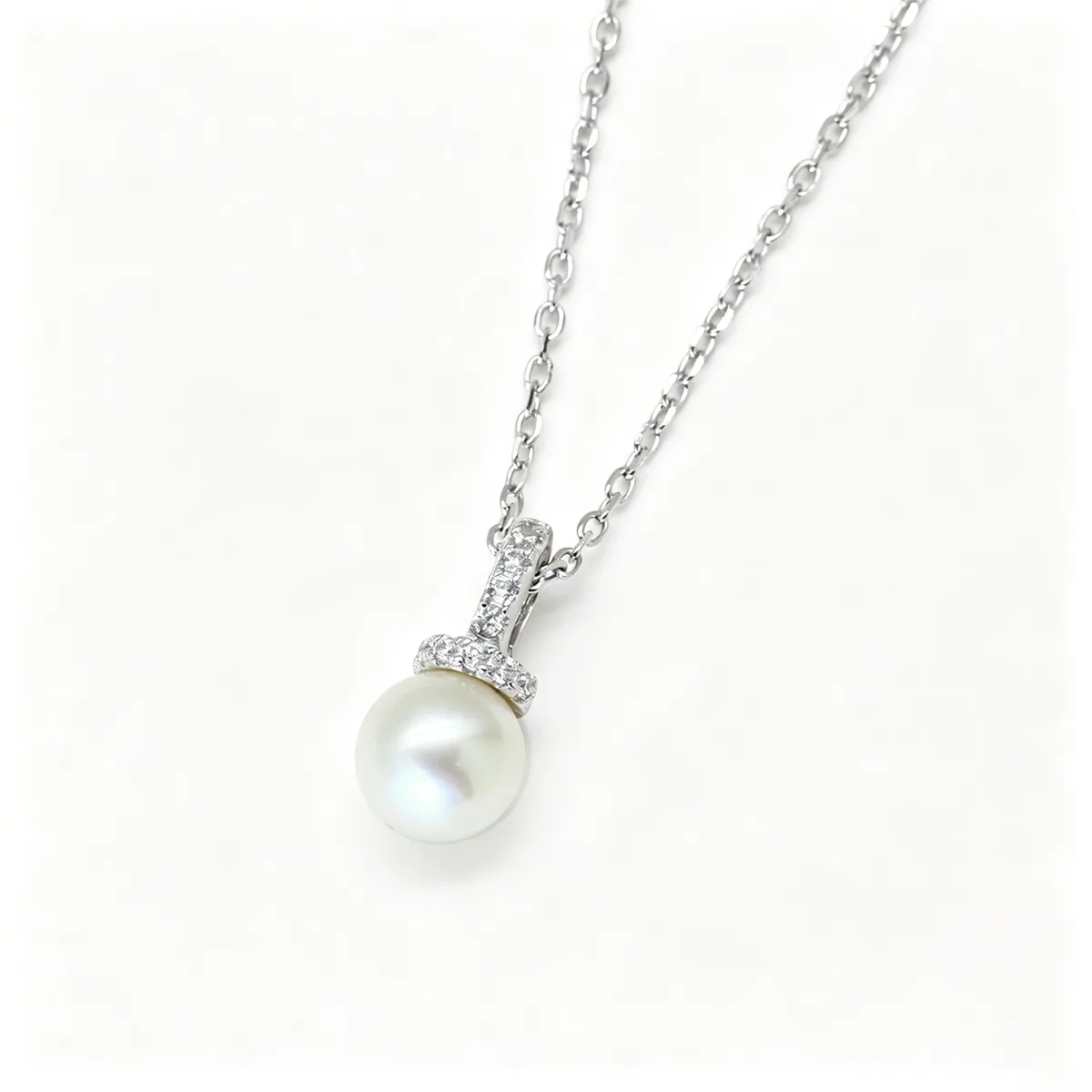 CP003569 S925 Silver 18K White Gold Freshwater Pearl Necklace/ Pearl 7.0mm