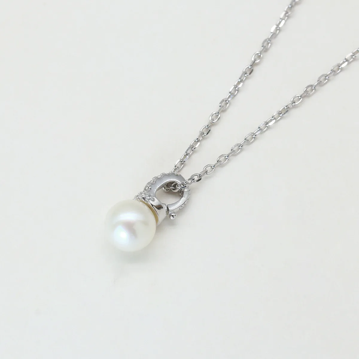 CP003569 S925 Silver 18K White Gold Freshwater Pearl Necklace/ Pearl 7.0mm