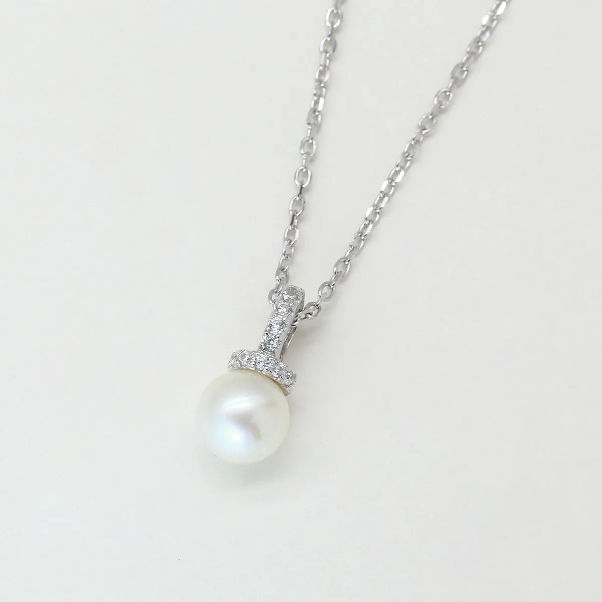 CP003569 S925 Silver 18K White Gold Freshwater Pearl Necklace/ Pearl 7.0mm