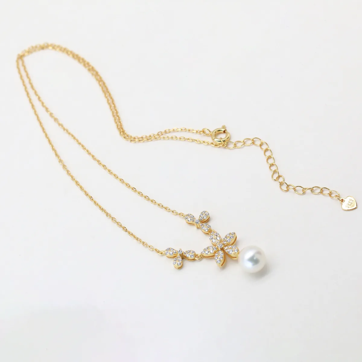 CN002080 S925 Silver 18K Gold Freshwater Pearl Flower Necklace/ Pearl 8.0mm
