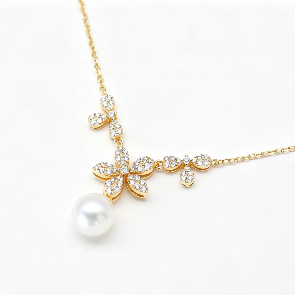 CN002080 S925 Silver 18K Gold Freshwater Pearl Flower Necklace/ Pearl 8.0mm