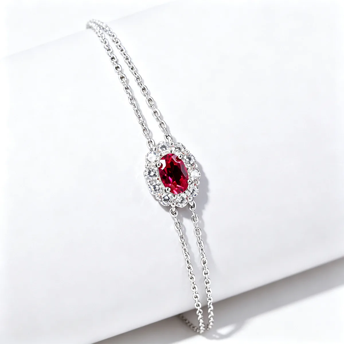 L202601 S925 Silver 18K White Gold Oval Lab-Grown Gemstone Chain Bracelet Center Stone 6*4mm
