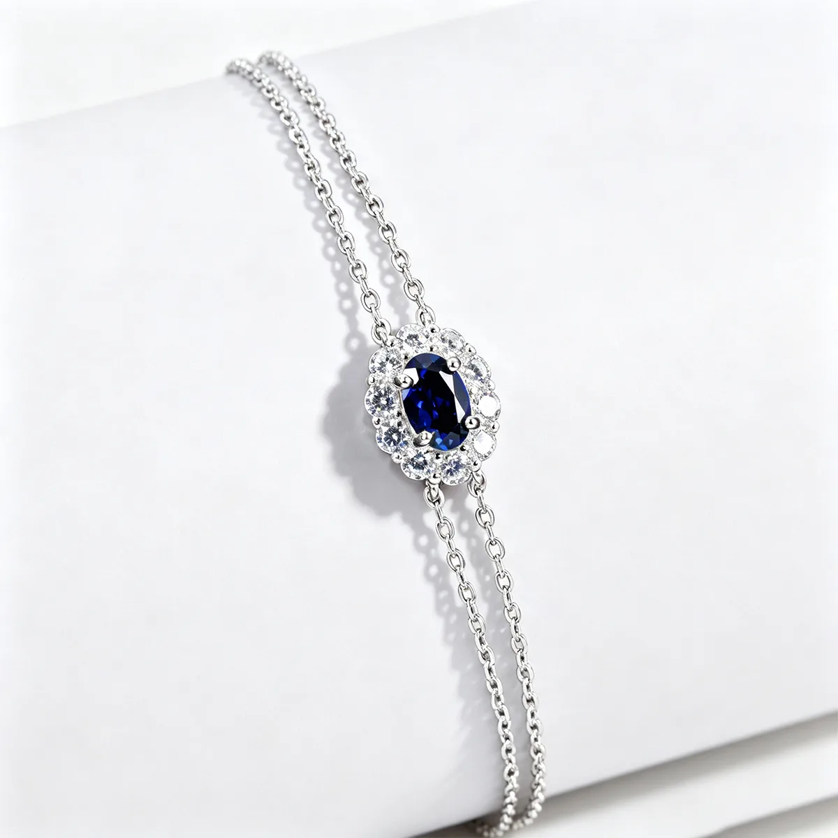 L202601 S925 Silver 18K White Gold Oval Lab-Grown Gemstone Chain Bracelet Center Stone 6*4mm