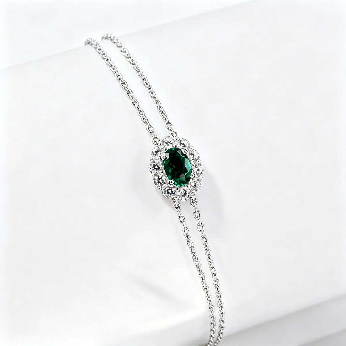L202601 S925 Silver 18K White Gold Oval Lab-Grown Gemstone Chain Bracelet Center Stone 6*4mm