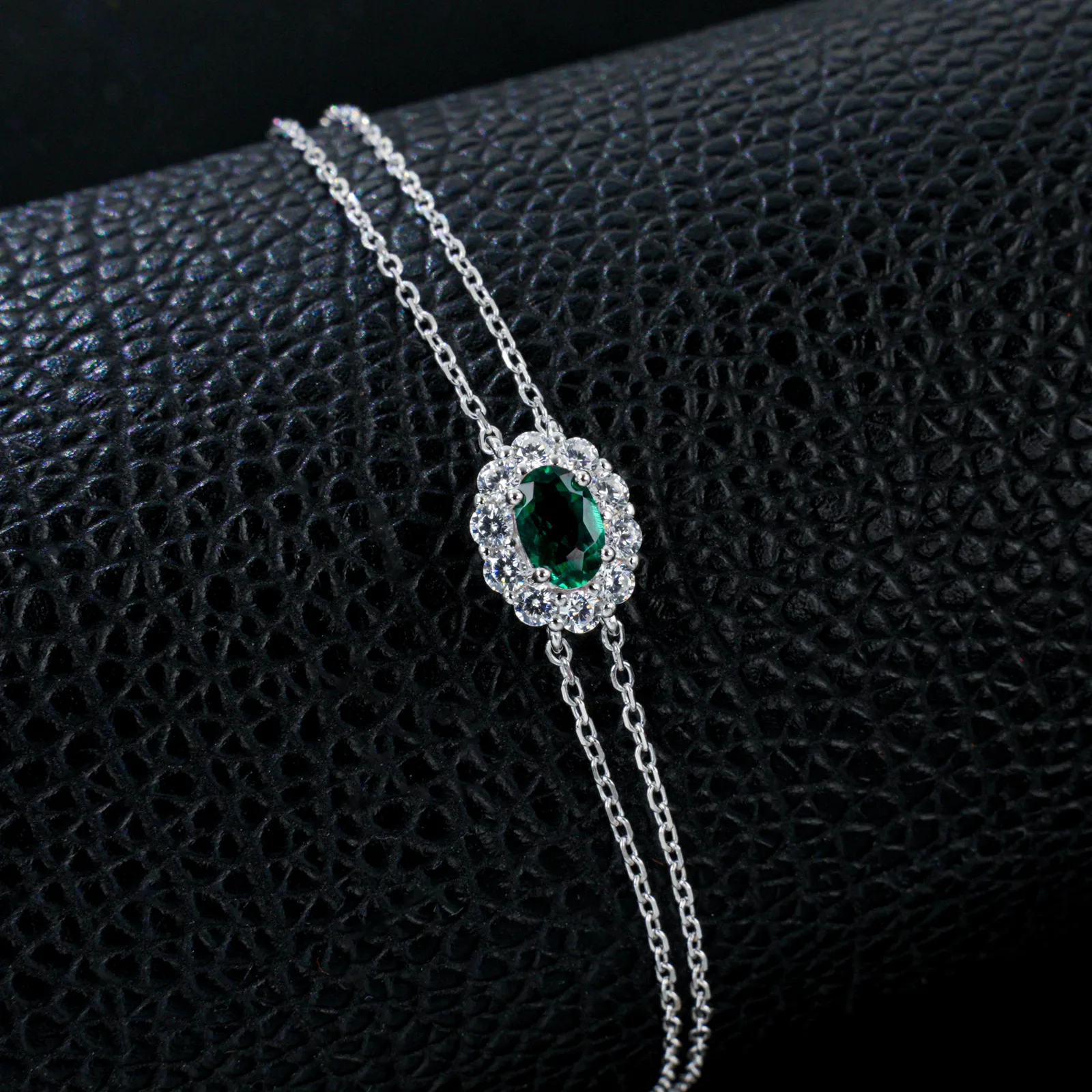 L202601 S925 Silver 18K White Gold Oval Lab-Grown Gemstone Chain Bracelet Center Stone 6*4mm