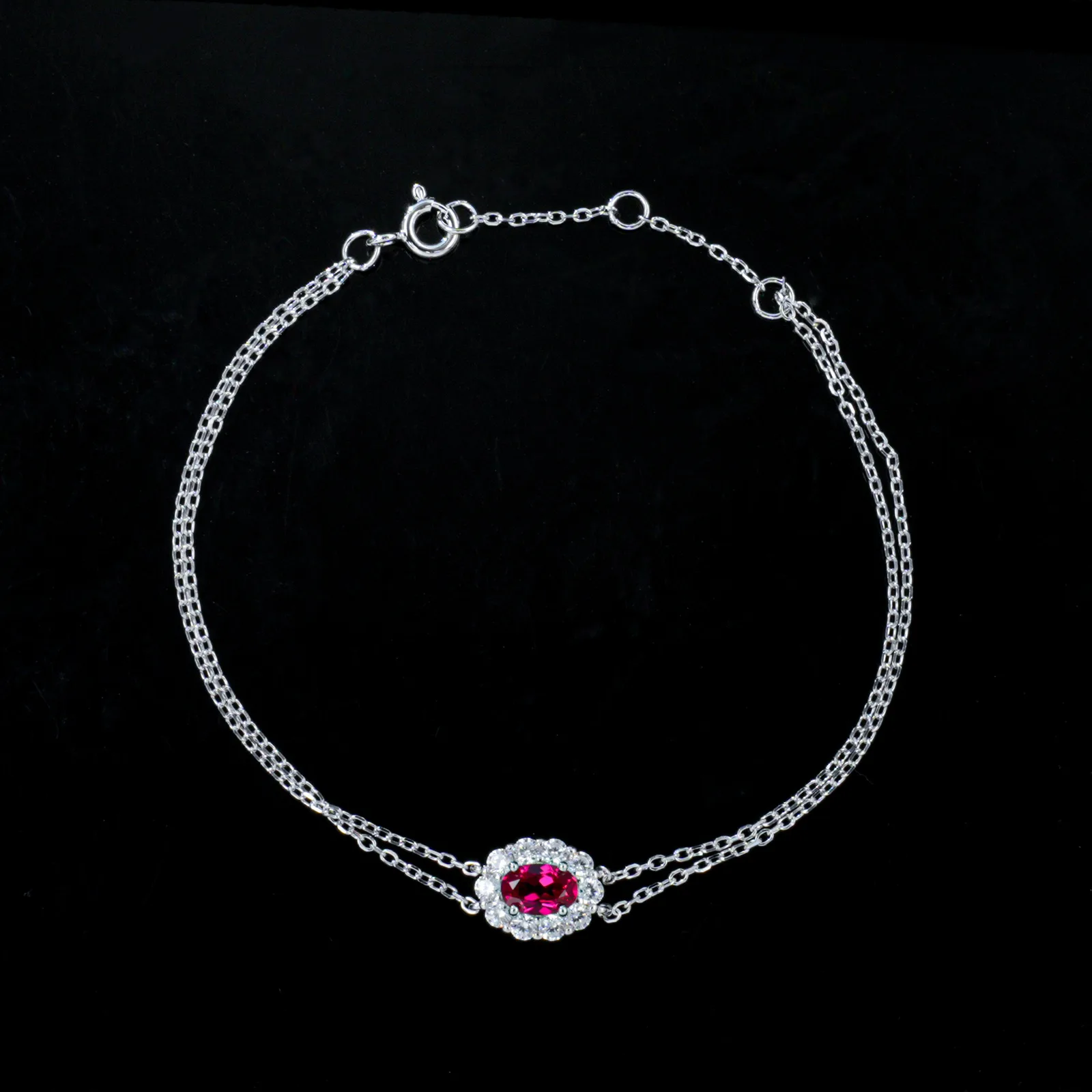 L202601 S925 Silver 18K White Gold Oval Lab-Grown Gemstone Chain Bracelet Center Stone 6*4mm