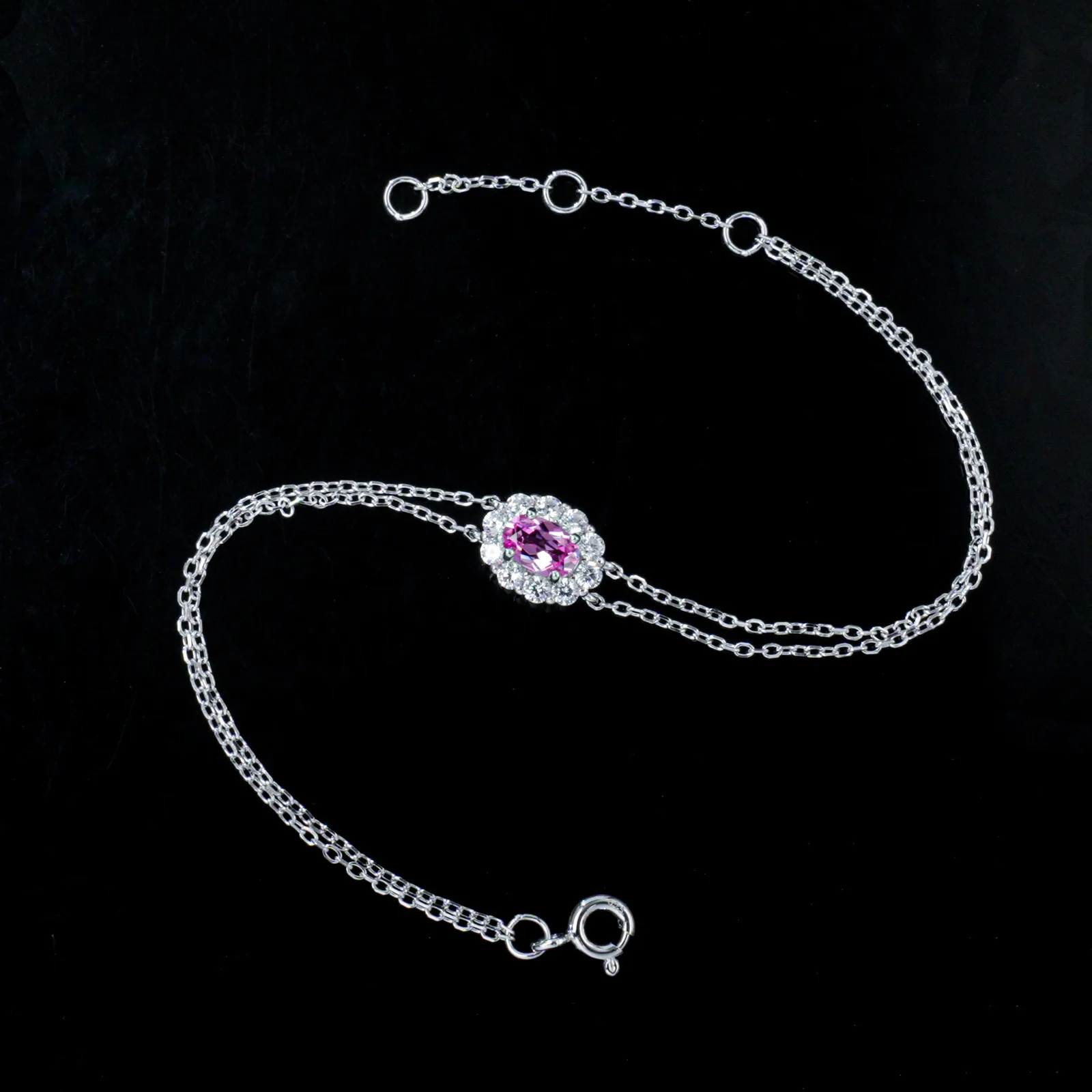 L202601 S925 Silver 18K White Gold Oval Lab-Grown Gemstone Chain Bracelet Center Stone 6*4mm