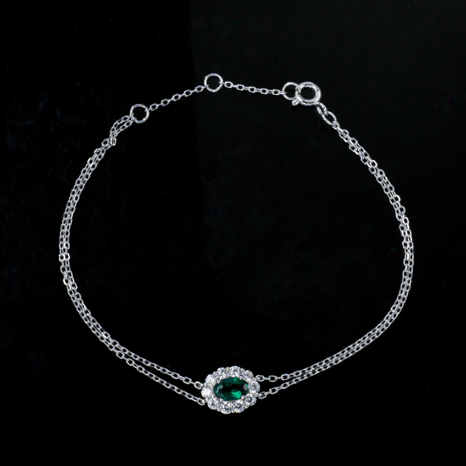 L202601 S925 Silver 18K White Gold Oval Lab-Grown Gemstone Chain Bracelet Center Stone 6*4mm