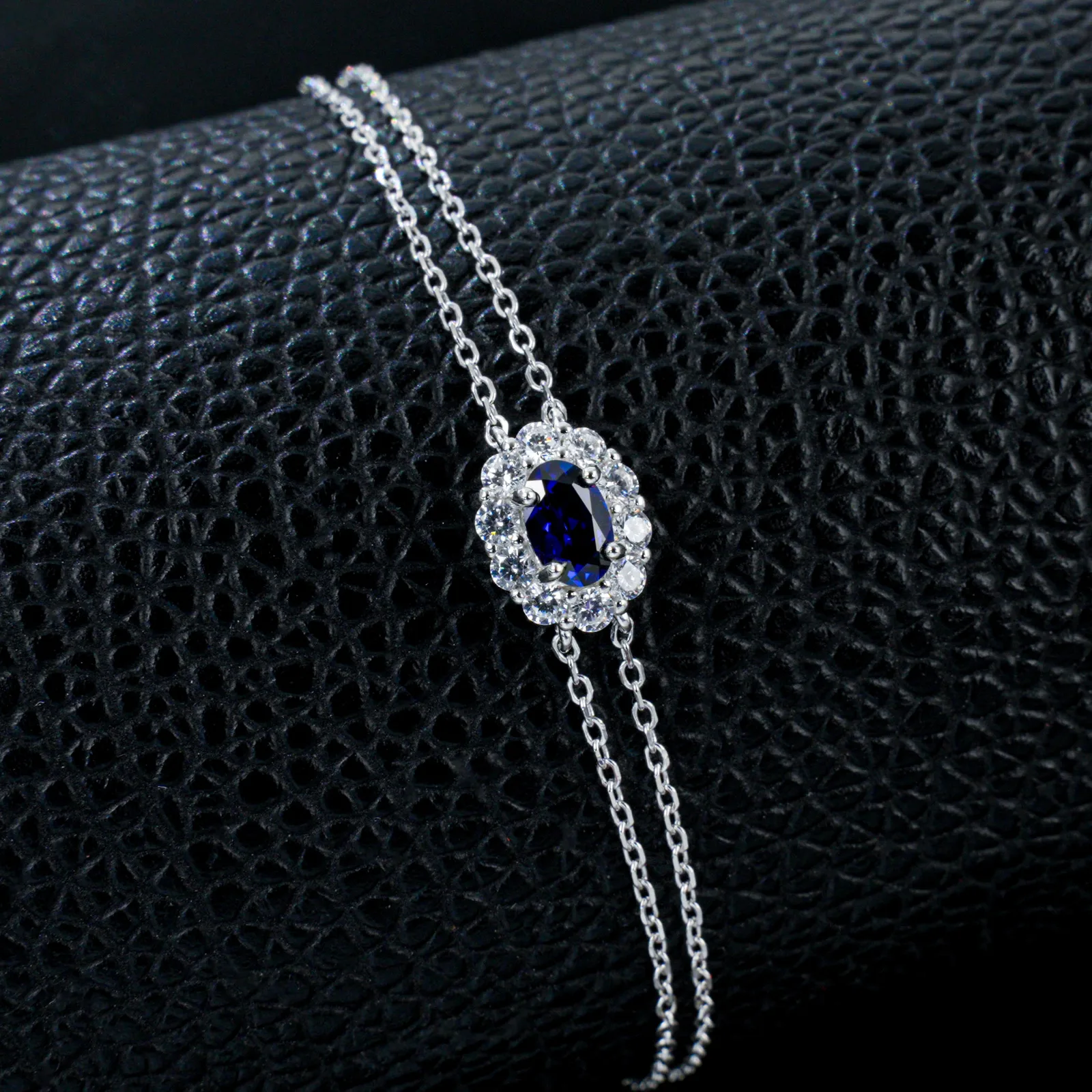 L202601 S925 Silver 18K White Gold Oval Lab-Grown Gemstone Chain Bracelet Center Stone 6*4mm