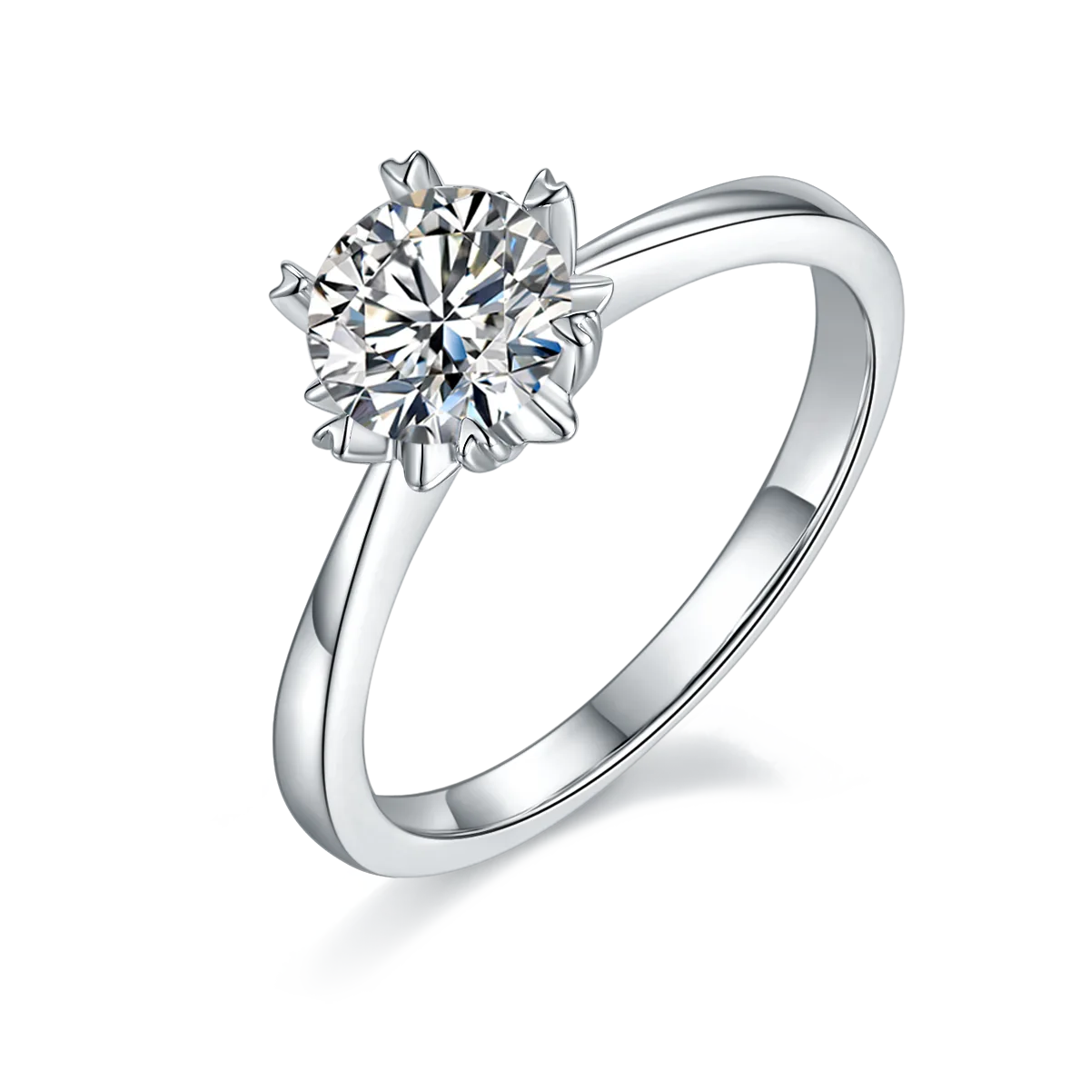 Straight-Band Classic Snowflake S925 White-Gold-Plated Silver Lab-Grown Diamond Women's Ring 1ct D