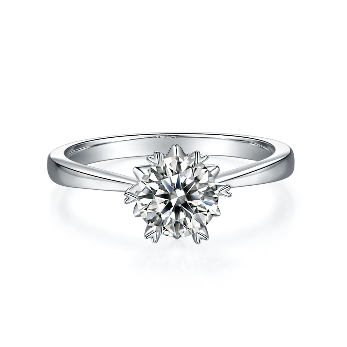 Straight-Band Classic Snowflake S925 White-Gold-Plated Silver Lab-Grown Diamond Women's Ring 1ct D