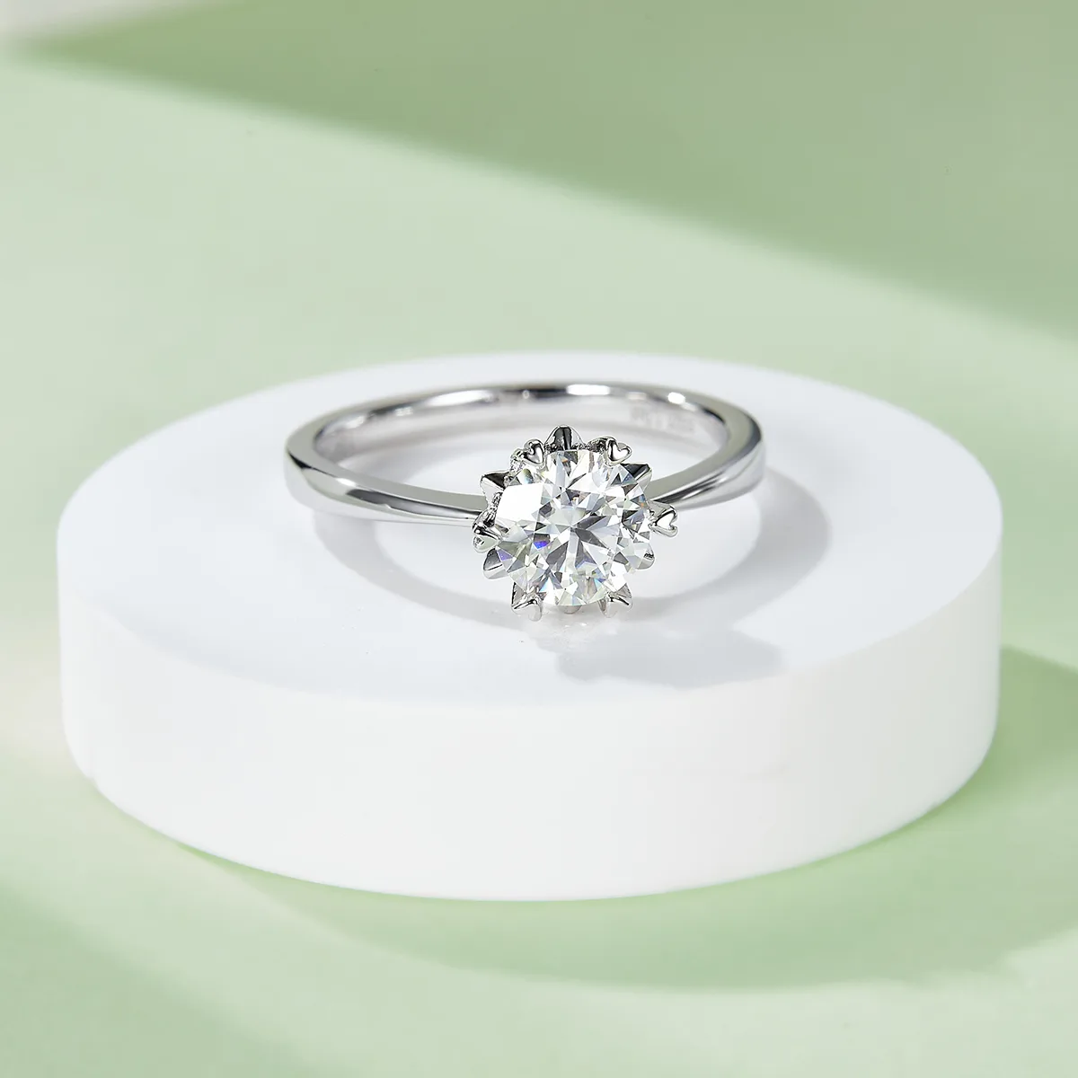 Straight-Band Classic Snowflake S925 White-Gold-Plated Silver Lab-Grown Diamond Women's Ring 1ct D
