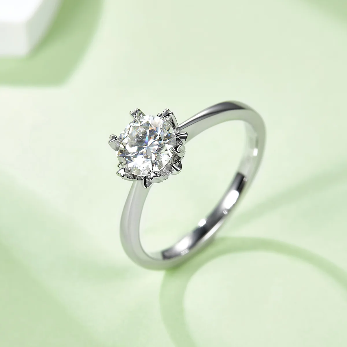 Straight-Band Classic Snowflake S925 White-Gold-Plated Silver Lab-Grown Diamond Women's Ring 1ct D