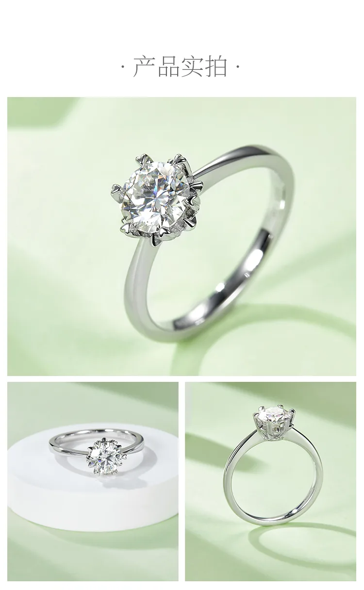 Straight-Band Classic Snowflake S925 White-Gold-Plated Silver Lab-Grown Diamond 