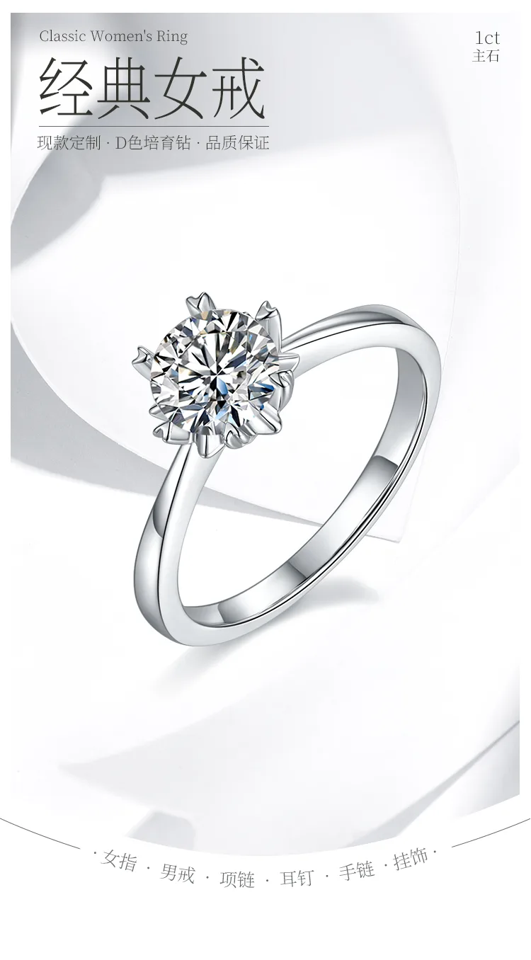 Straight-Band Classic Snowflake S925 White-Gold-Plated Silver Lab-Grown Diamond 