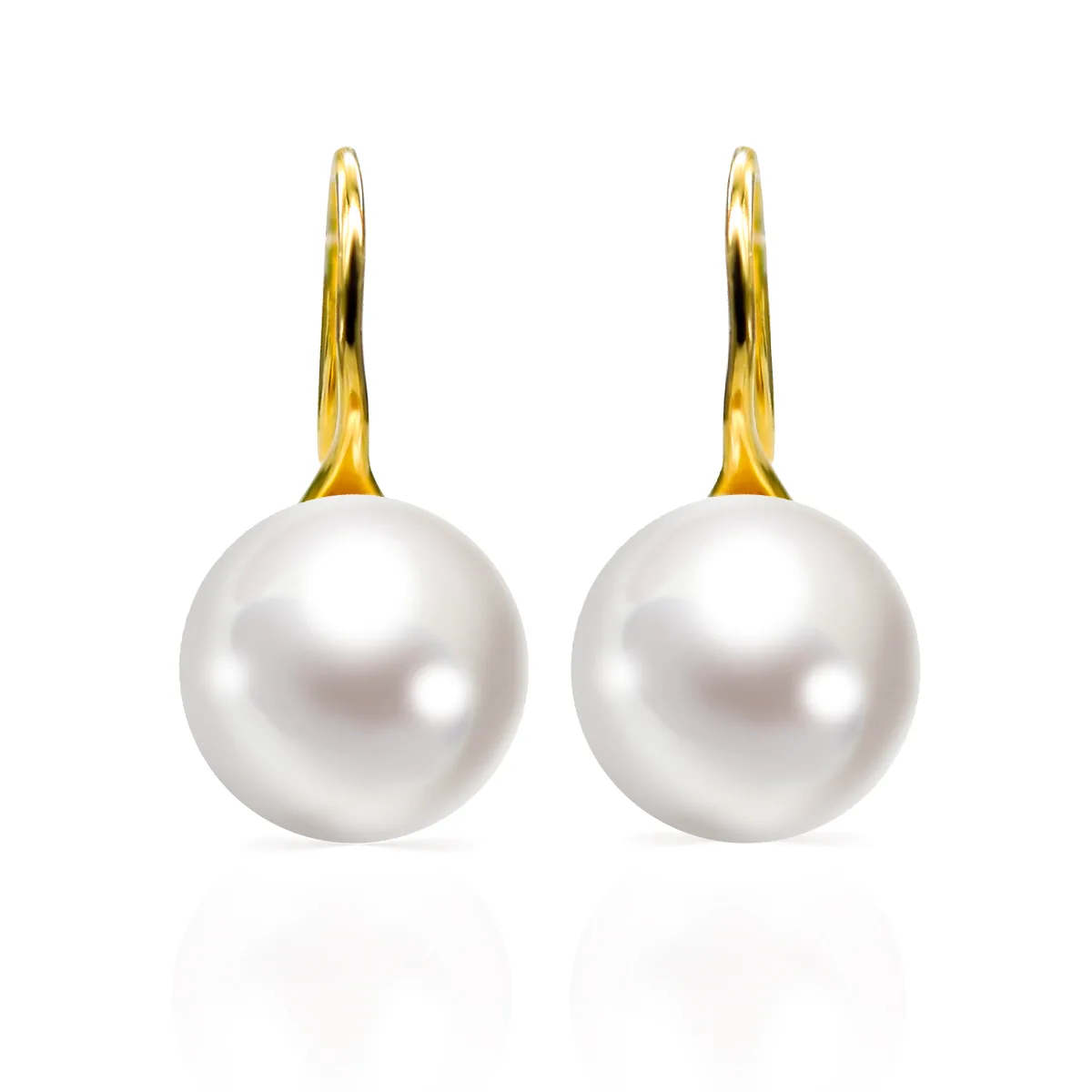 37S S925 Silver 18K Gold Freshwater Pearl Earrings/ Pearl 10mm