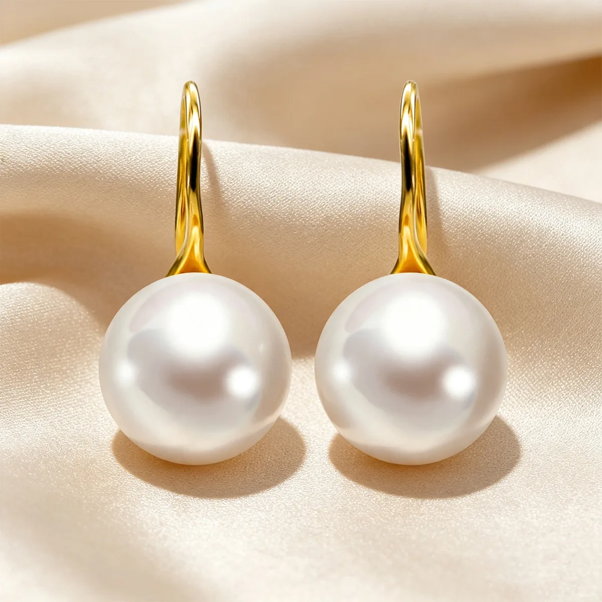 37S S925 Silver 18K Gold Freshwater Pearl Earrings/ Pearl 10mm