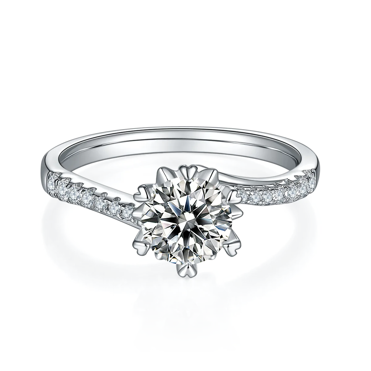 Twisted-Band Micro-Pavé Snowflake S925 White-Gold-Plated Silver Lab-Grown Diamond Proposal Ring Women's Ring 1ct D