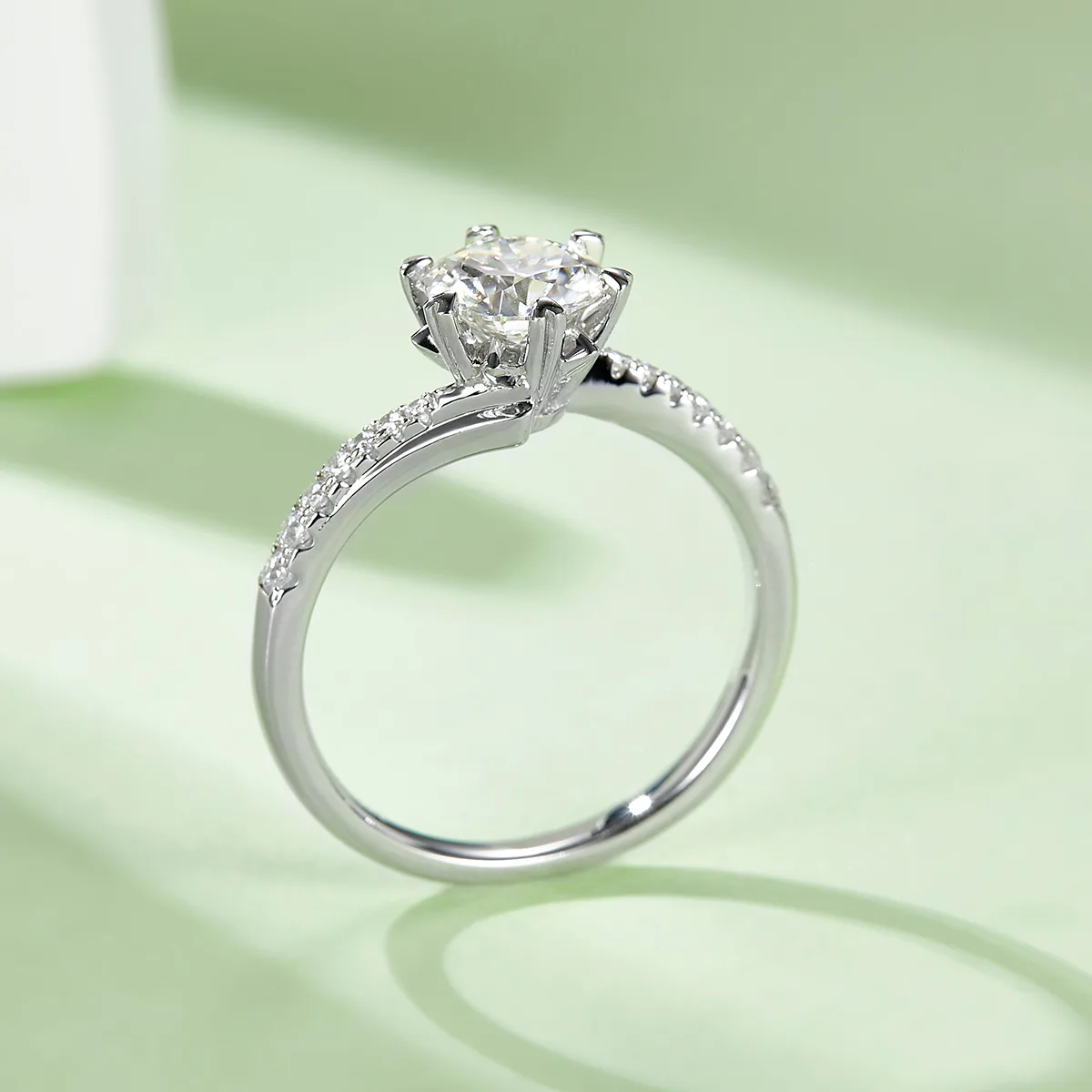 Twisted-Band Micro-Pavé Snowflake S925 White-Gold-Plated Silver Lab-Grown Diamond Proposal Ring Women's Ring 1ct D