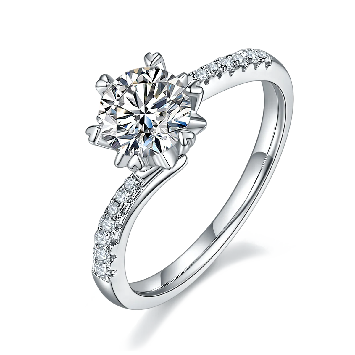 Twisted-Band Micro-Pavé Snowflake S925 White-Gold-Plated Silver Lab-Grown Diamond Proposal Ring Women's Ring 1ct D