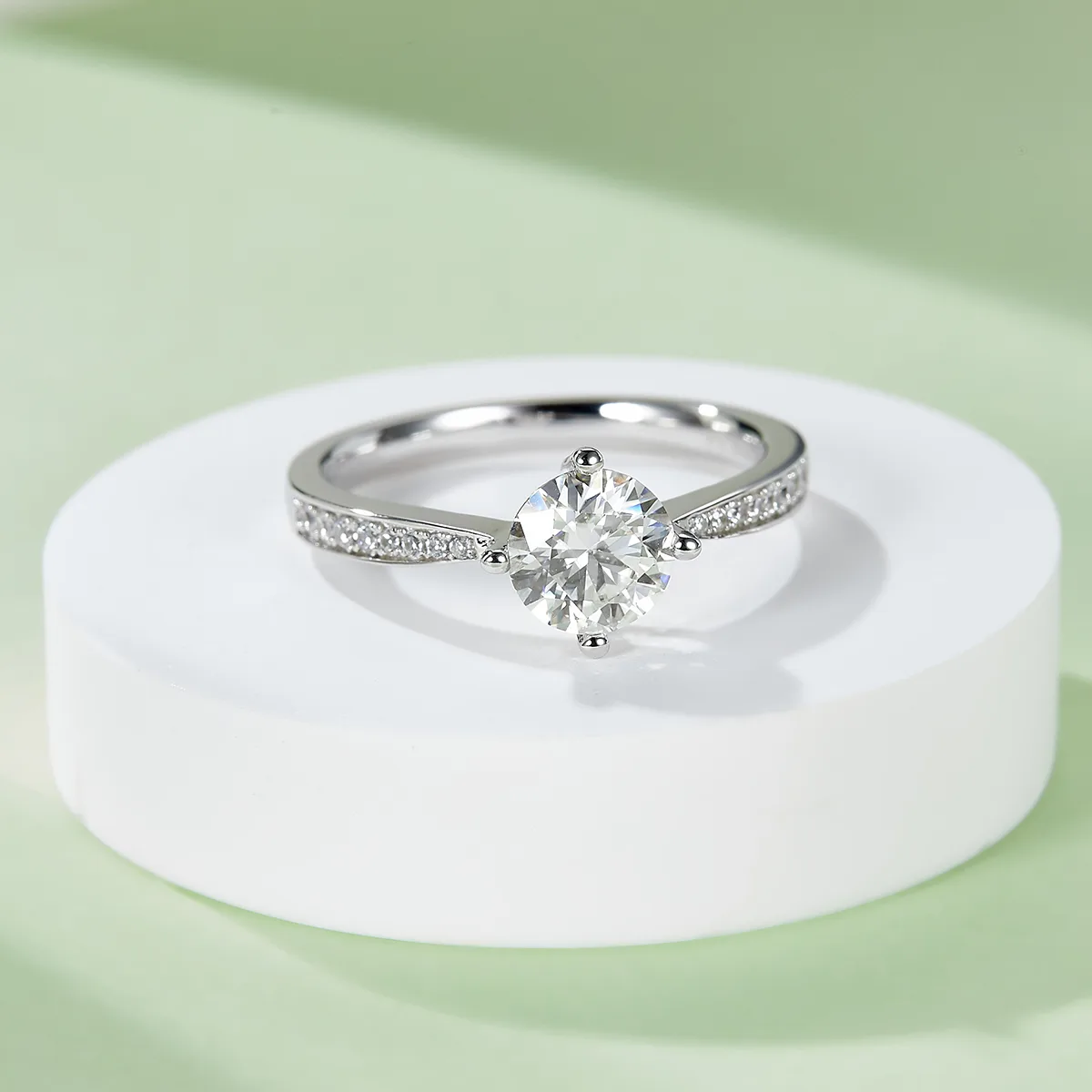 Straight-Band Micro-Pavé Four-Prong S925 White-Gold-Plated Silver Lab-Grown Diamond Engagement Ring Women's Ring 1ct D