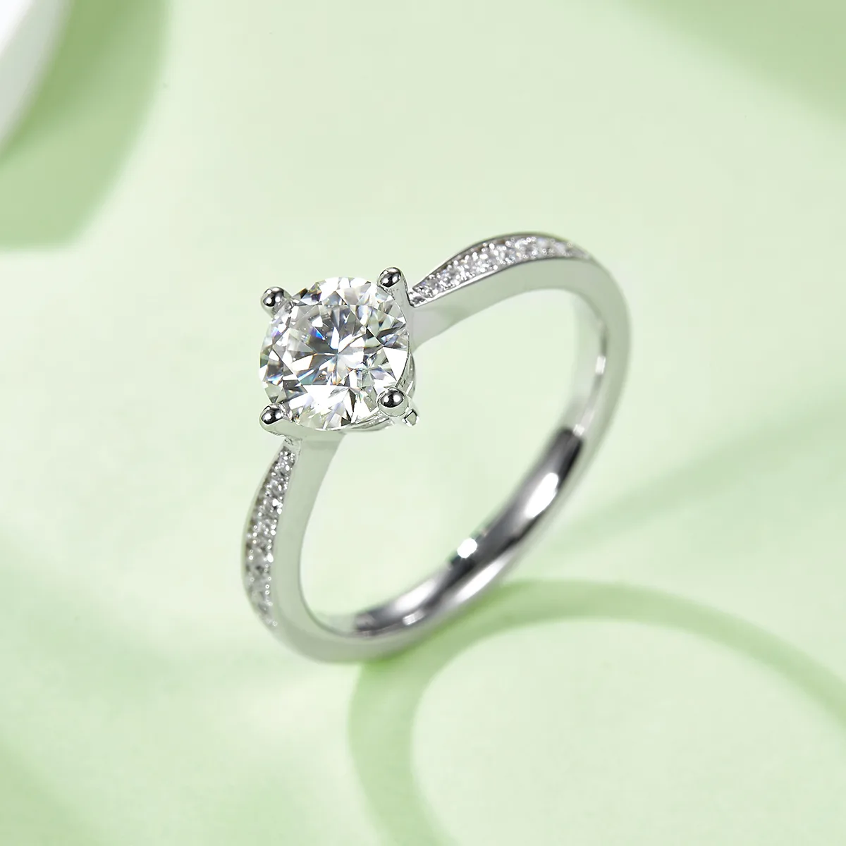 Straight-Band Micro-Pavé Four-Prong S925 White-Gold-Plated Silver Lab-Grown Diamond Engagement Ring Women's Ring 1ct D