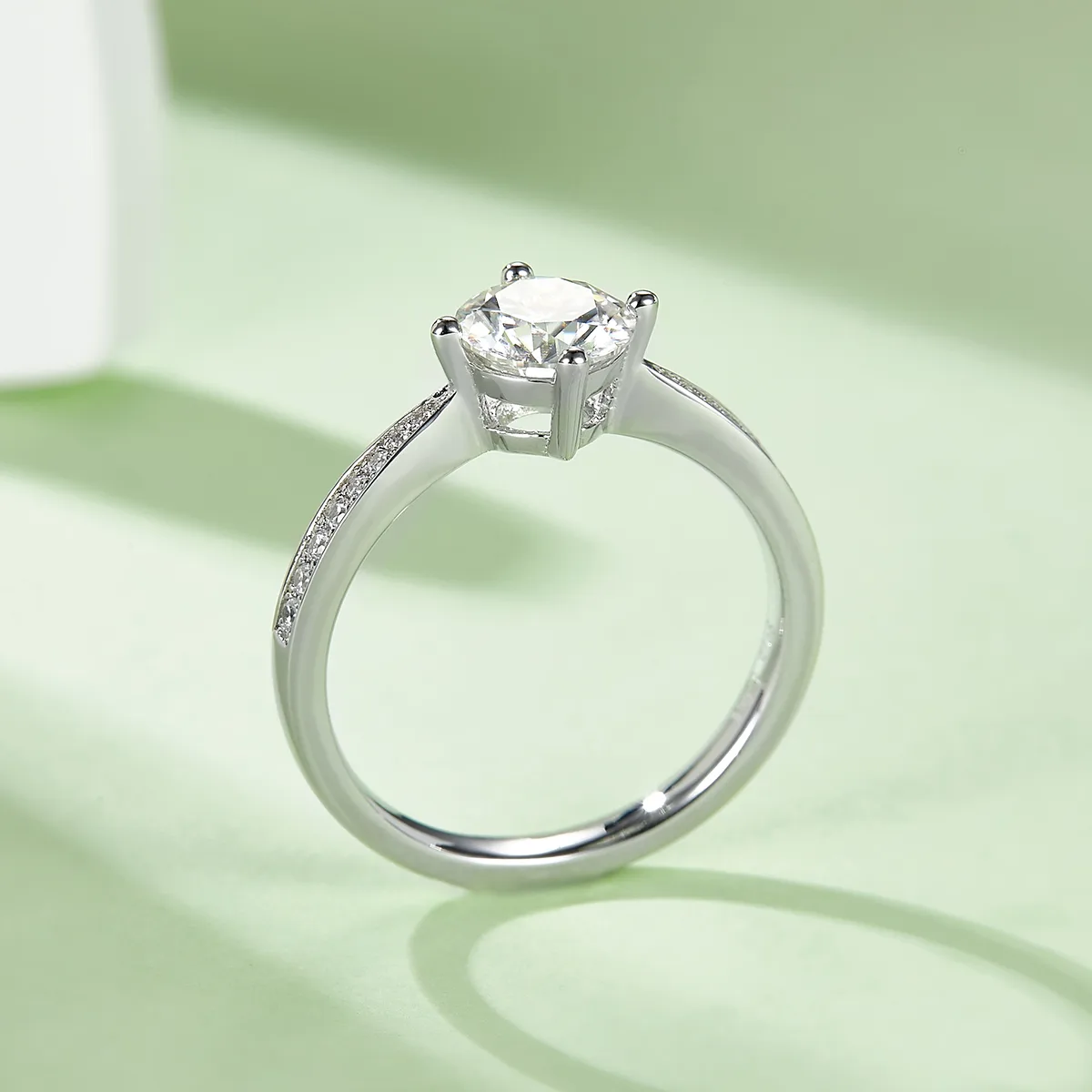 Straight-Band Micro-Pavé Four-Prong S925 White-Gold-Plated Silver Lab-Grown Diamond Engagement Ring Women's Ring 1ct D