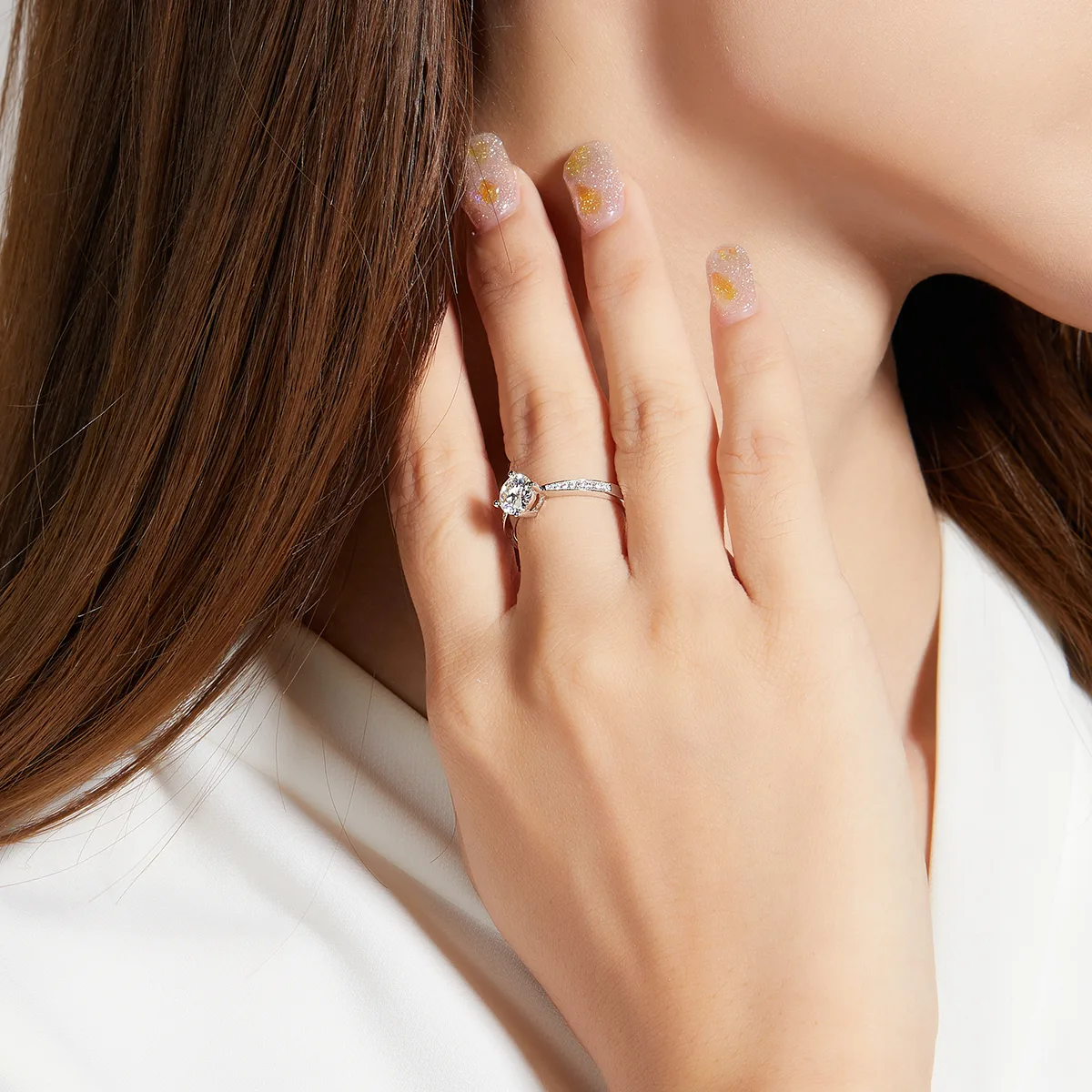 Straight-Band Micro-Pavé Four-Prong S925 White-Gold-Plated Silver Lab-Grown Diamond Engagement Ring Women's Ring 1ct D