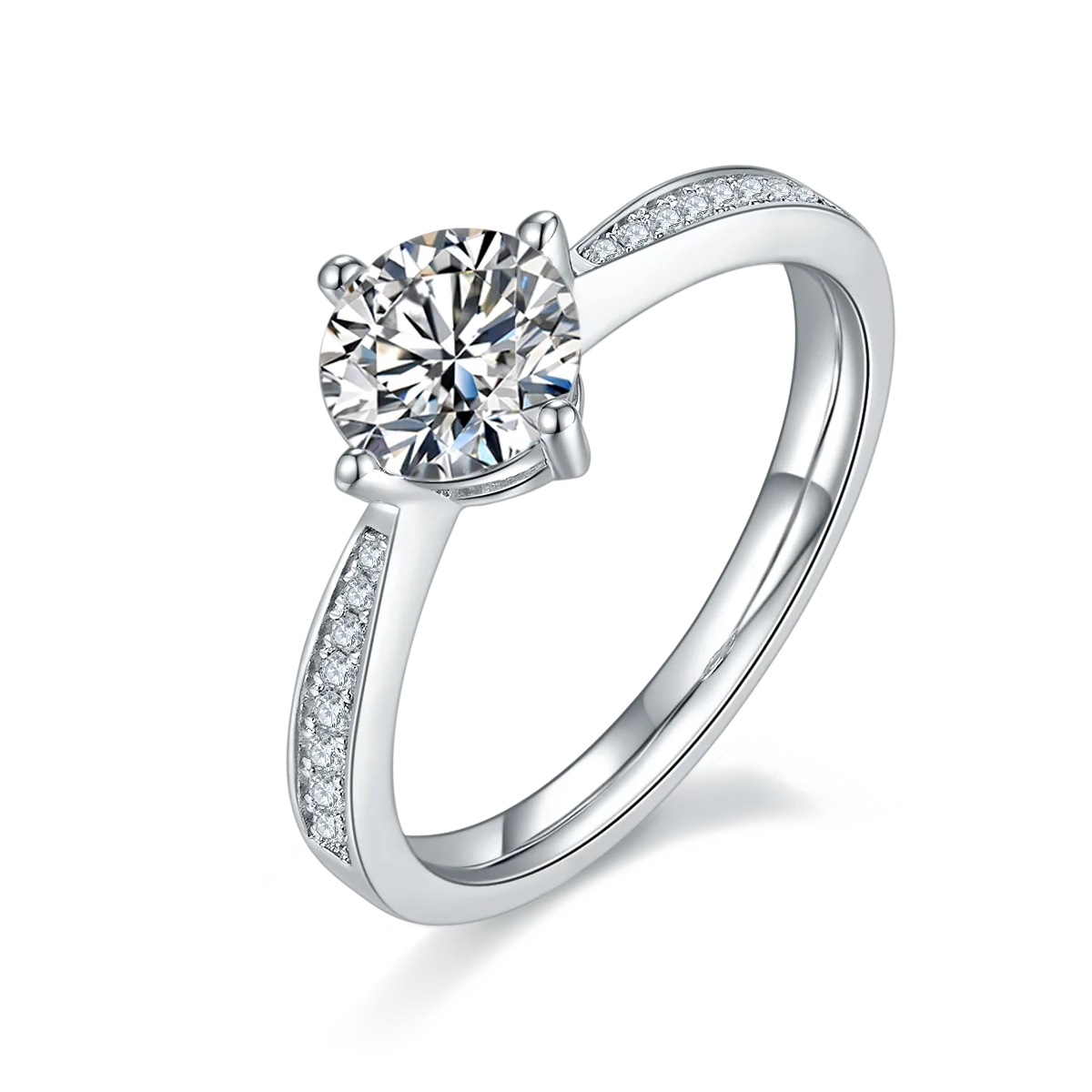 Straight-Band Micro-Pavé Four-Prong S925 White-Gold-Plated Silver Lab-Grown Diamond Engagement Ring Women's Ring 1ct D
