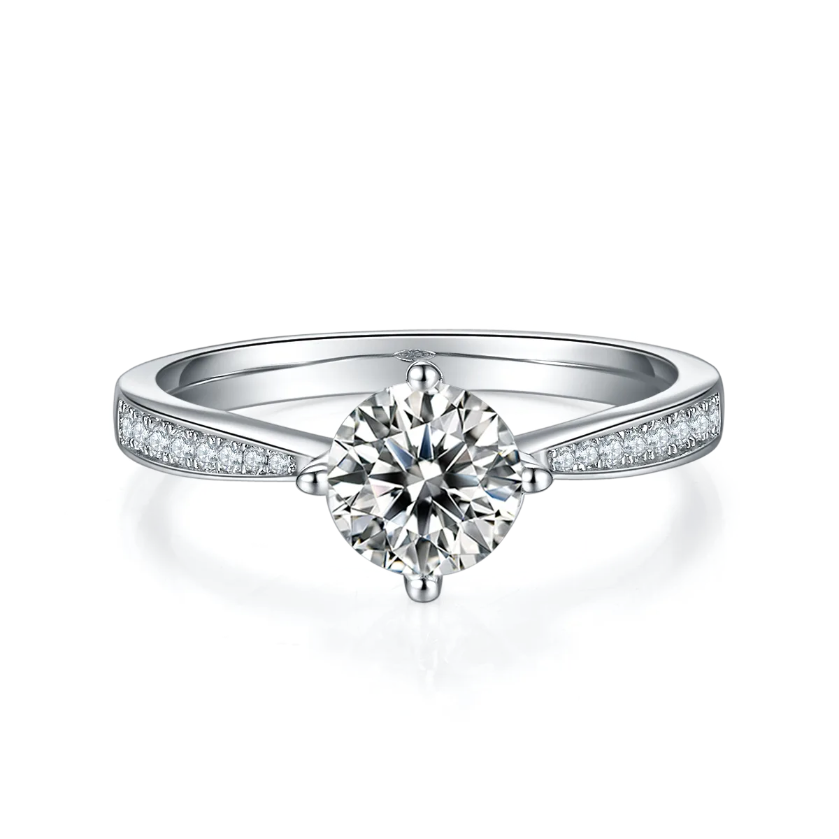 Straight-Band Micro-Pavé Four-Prong S925 White-Gold-Plated Silver Lab-Grown Diamond Engagement Ring Women's Ring 1ct D