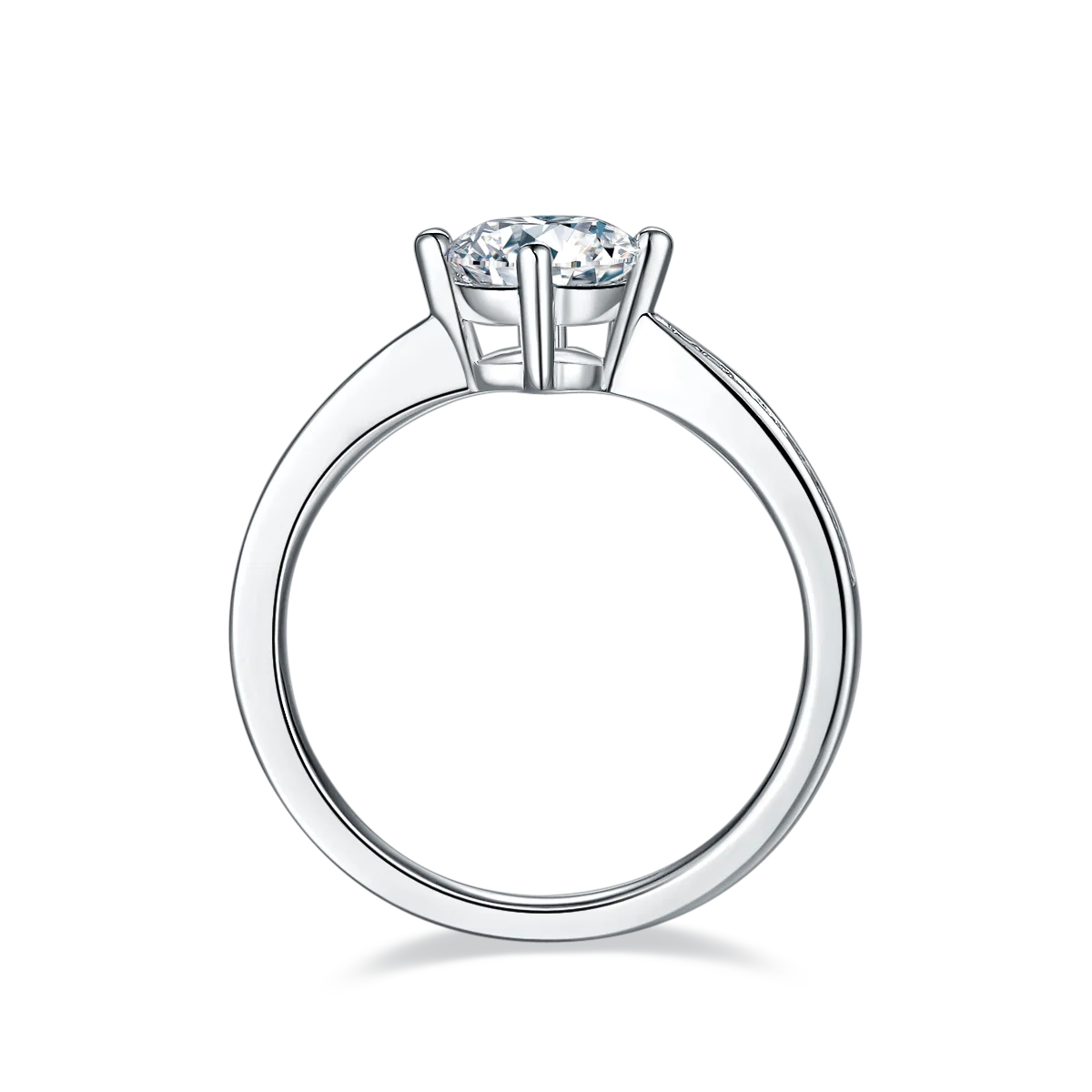 Straight-Band Micro-Pavé Four-Prong S925 White-Gold-Plated Silver Lab-Grown Diamond Engagement Ring Women's Ring 1ct D