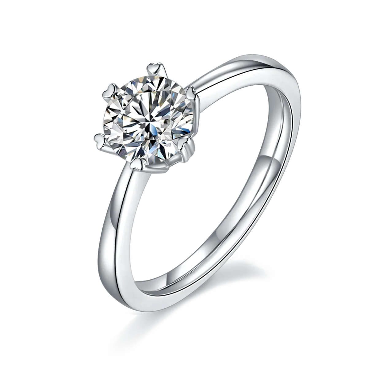 Straight-Band Classic Six-Prong S925 White-Gold-Plated Silver Lab-Grown Diamond Proposal Ring Women's Ring 1ct D