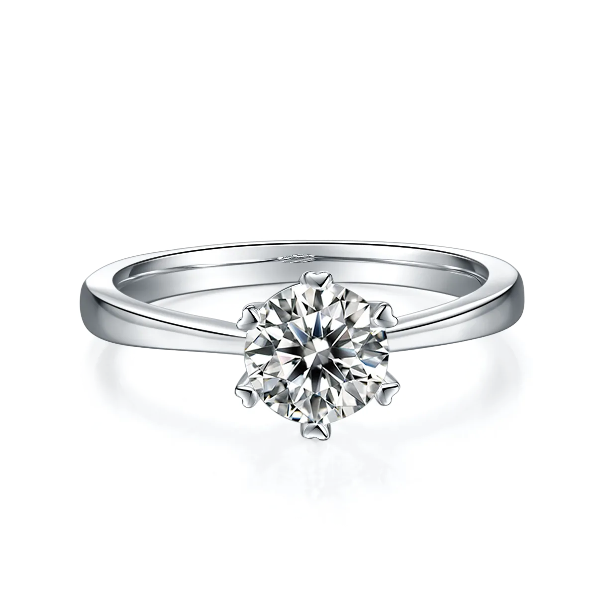 Straight-Band Classic Six-Prong S925 White-Gold-Plated Silver Lab-Grown Diamond Proposal Ring Women's Ring 1ct D