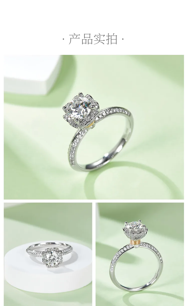 Straight-Band Luxury Pavé Heart Flower S925 White-Gold-Plated Silver Lab-Grown D