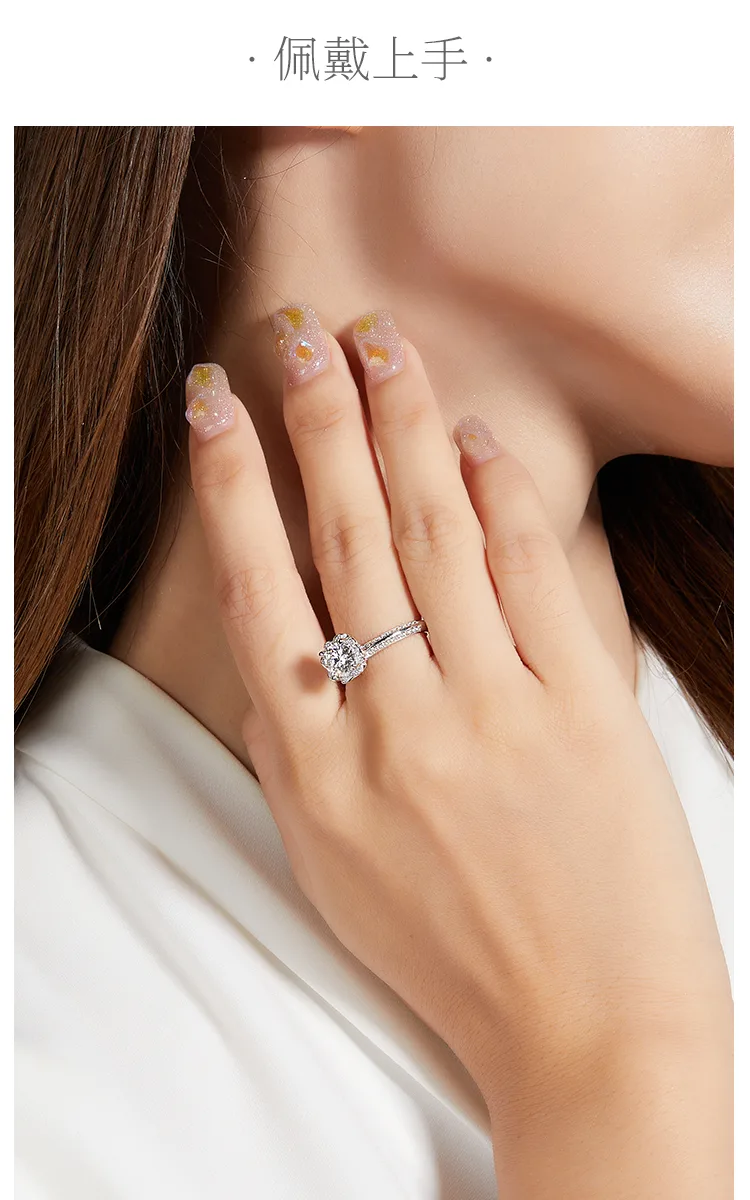 Straight-Band Luxury Pavé Heart Flower S925 White-Gold-Plated Silver Lab-Grown D