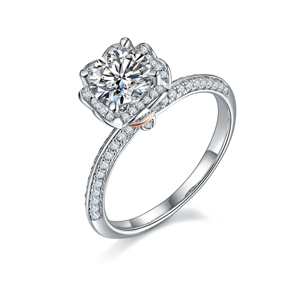 Straight-Band Luxury Pavé Heart Flower S925 White-Gold-Plated Silver Lab-Grown Diamond Wedding Band Women's Ring 1ct D