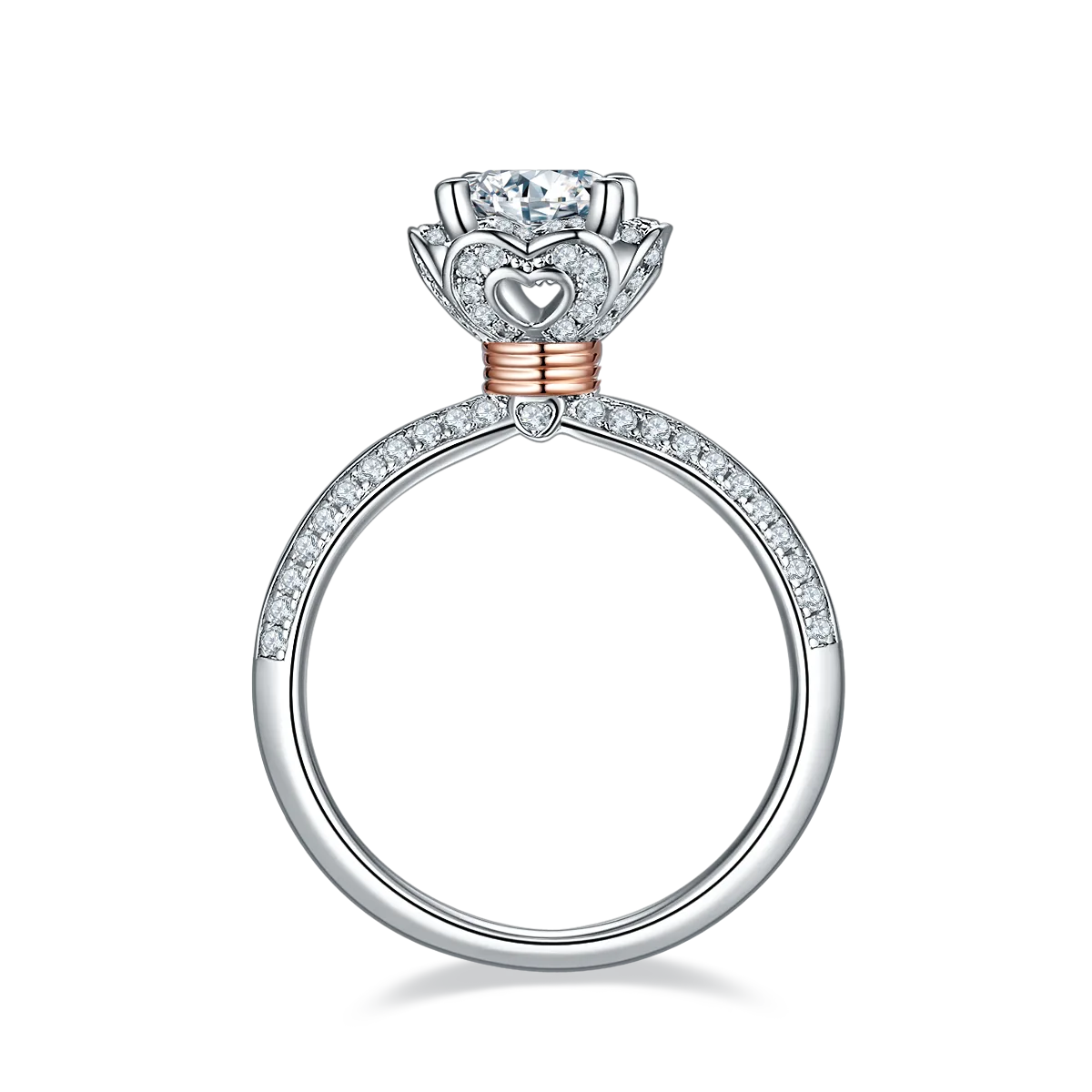 Straight-Band Luxury Pavé Heart Flower S925 White-Gold-Plated Silver Lab-Grown Diamond Wedding Band Women's Ring 1ct D