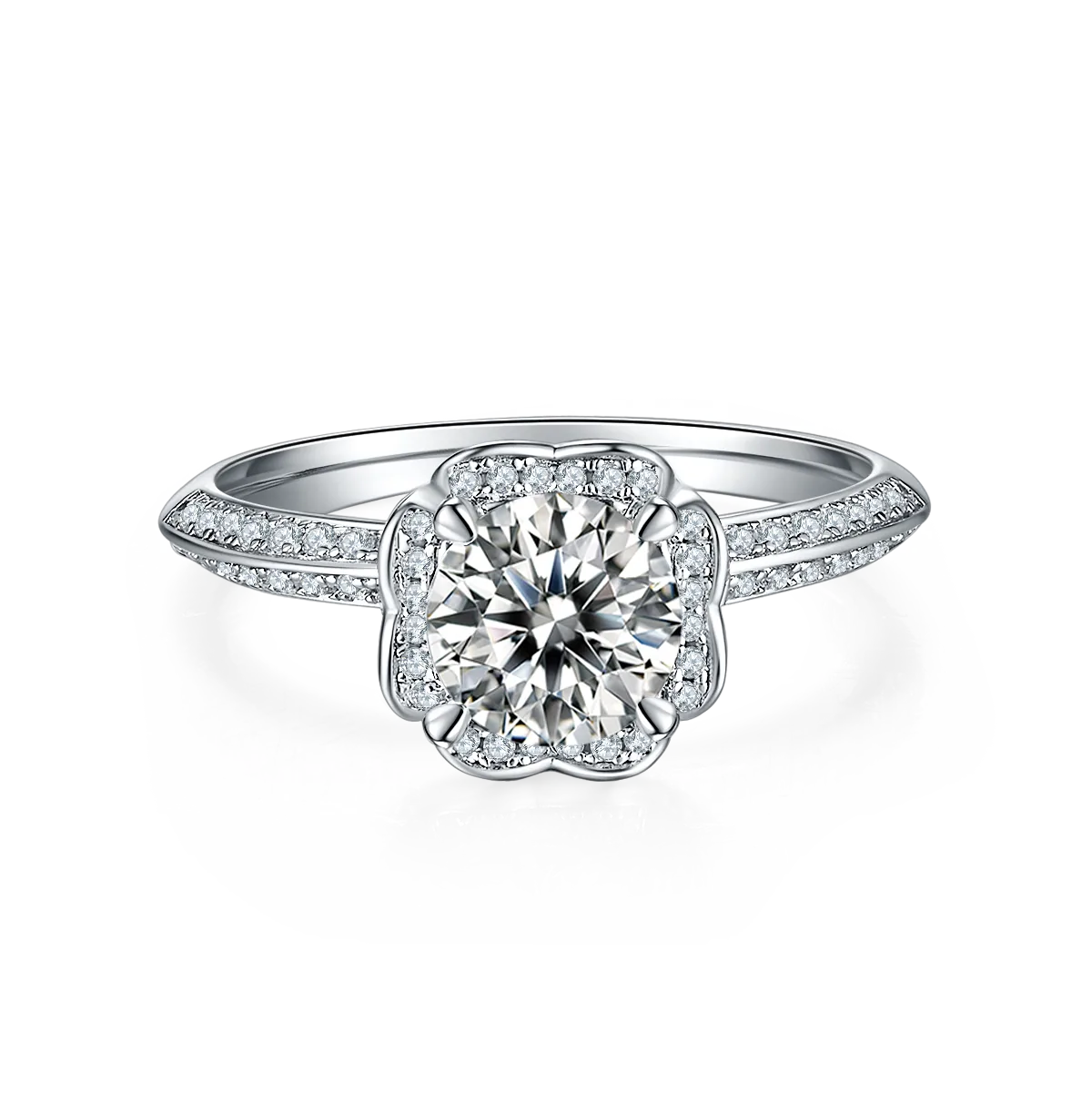 Straight-Band Luxury Pavé Heart Flower S925 White-Gold-Plated Silver Lab-Grown Diamond Wedding Band Women's Ring 1ct D