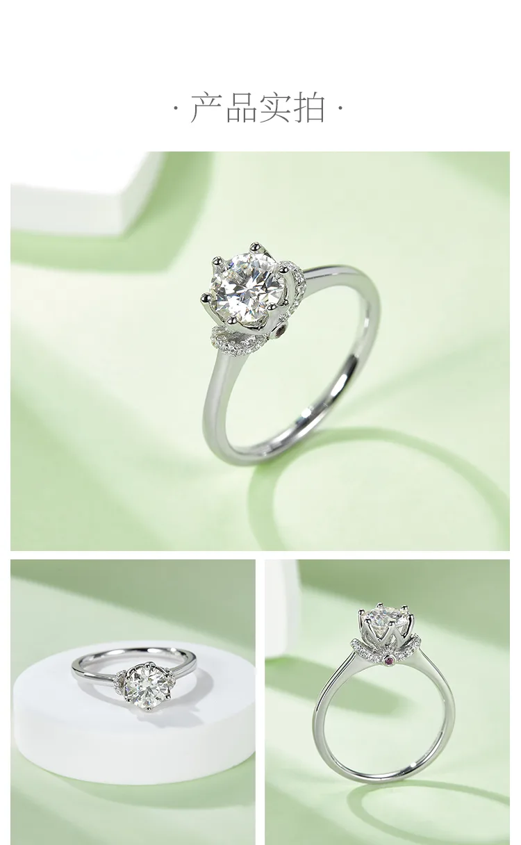 Straight-Band V S925 White-Gold-Plated Silver Lab-Grown Diamond Engagement Ring 