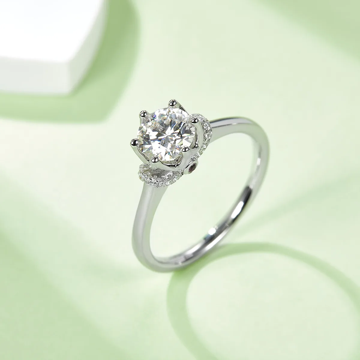 Straight-Band V S925 White-Gold-Plated Silver Lab-Grown Diamond Engagement Ring Women's Ring 1ct D
