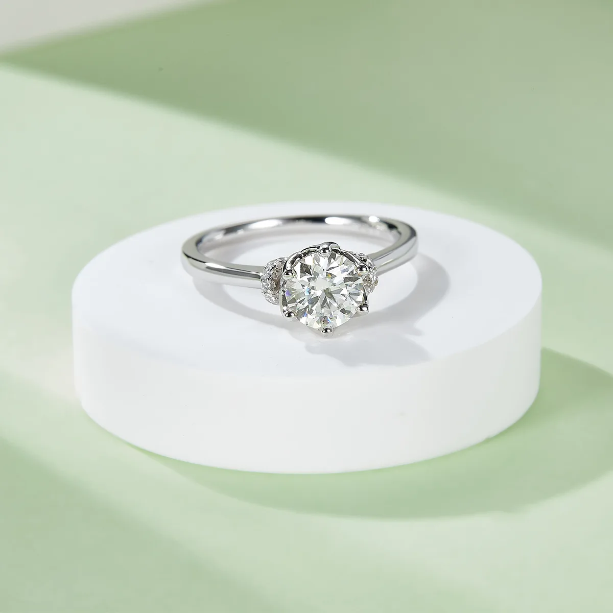 Straight-Band V S925 White-Gold-Plated Silver Lab-Grown Diamond Engagement Ring Women's Ring 1ct D